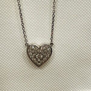 14K White Gold Natural Diamond Pave Set Heart Pendant Necklace
